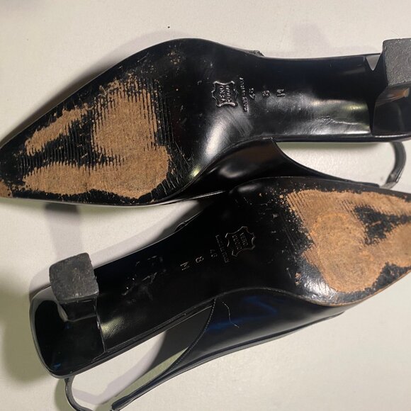Via Spiga - 8M - Women's Black Heeled Leather Point Slingbacks - Made in Italy - Picture 8 of 9